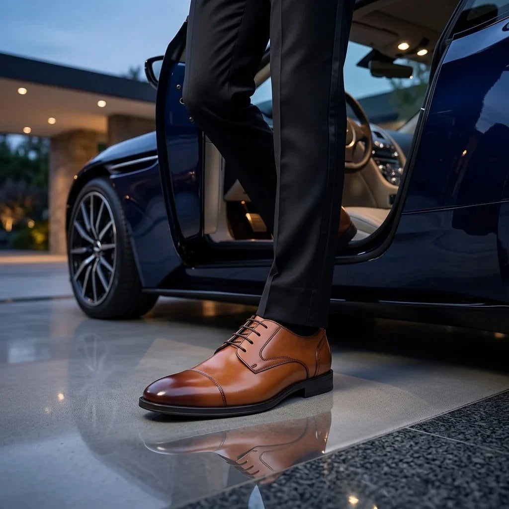 Regent - Zapatos Derby de cuero bruñido marrón claro para hombre