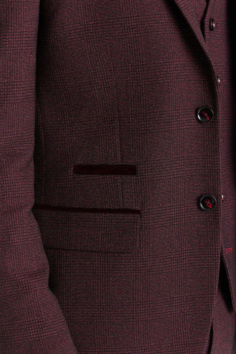 Regent - Blazer de corte entallado a cuadros color vino para hombre
