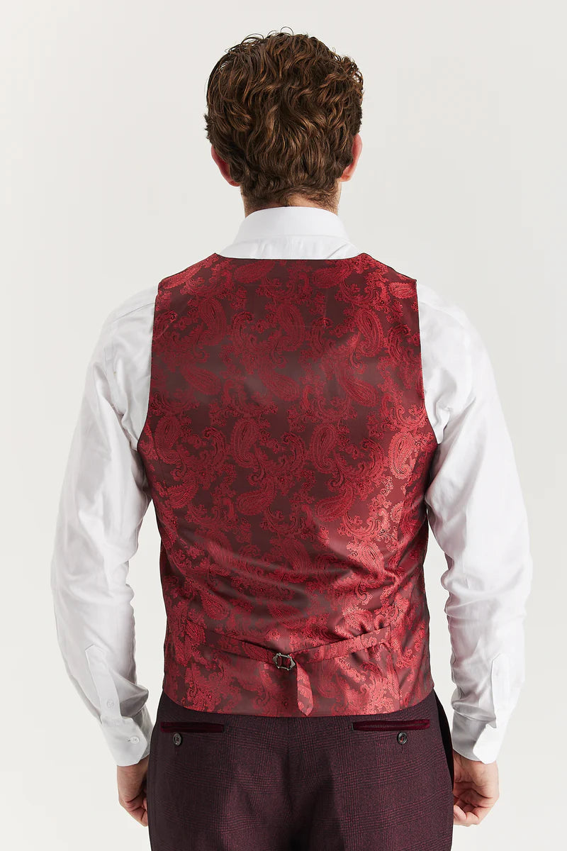 Regent - Chaleco de cuadros color vino para hombre