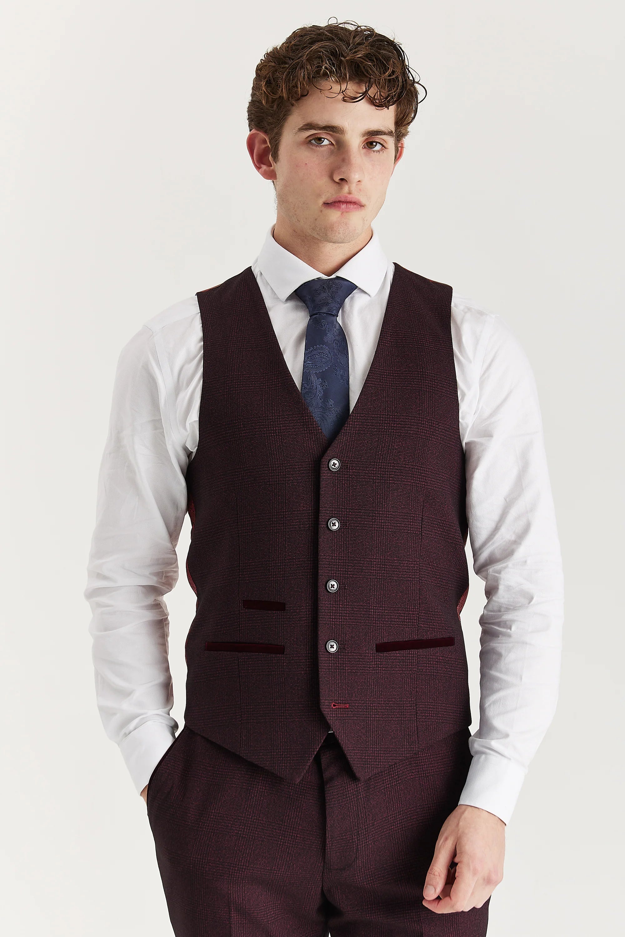Regent - Chaleco de cuadros color vino para hombre