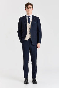 Traje a cuadros azul marino Regent con chaleco color crema Regent en contraste.