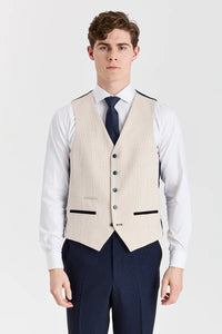 Traje a cuadros azul marino Regent con chaleco color crema Regent en contraste.