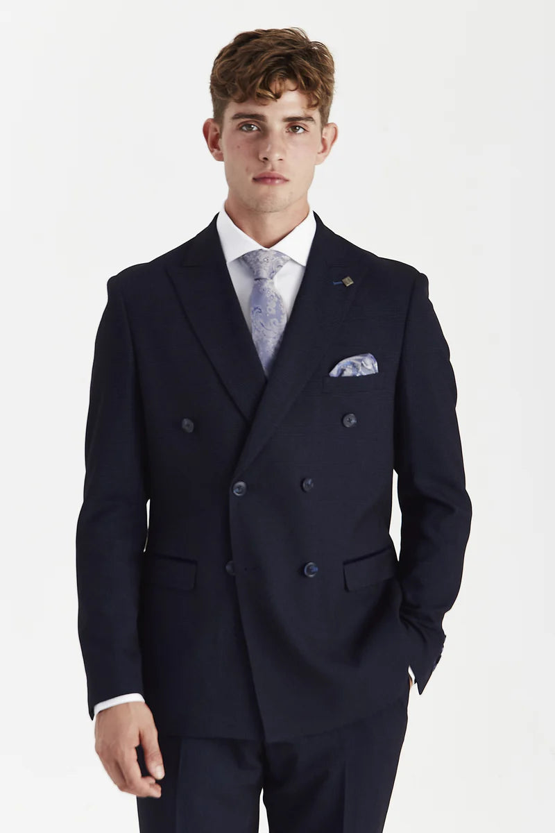 Regent - Blazer cruzado a cuadros azul marino para hombre