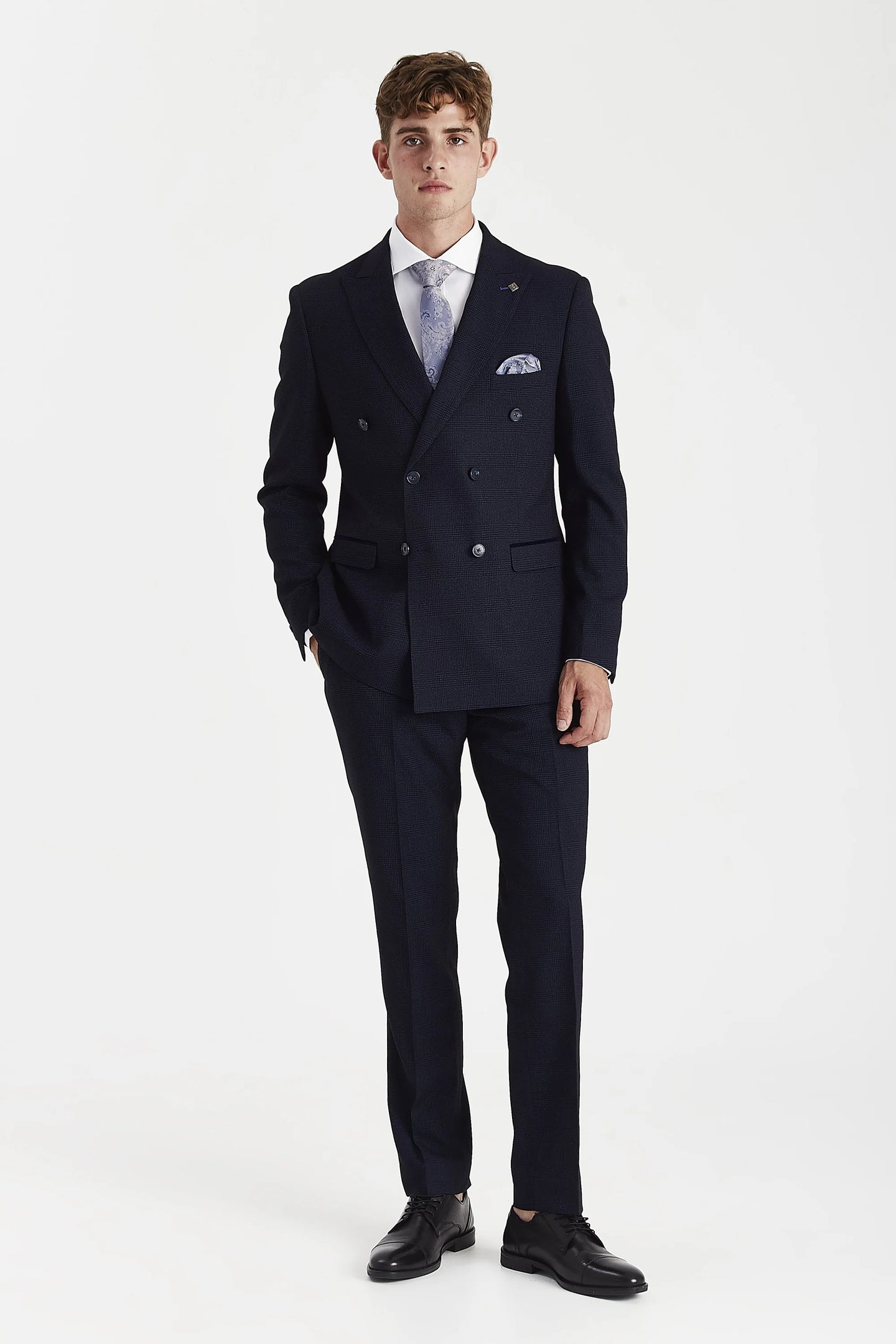 Regent - Blazer cruzado a cuadros azul marino para hombre
