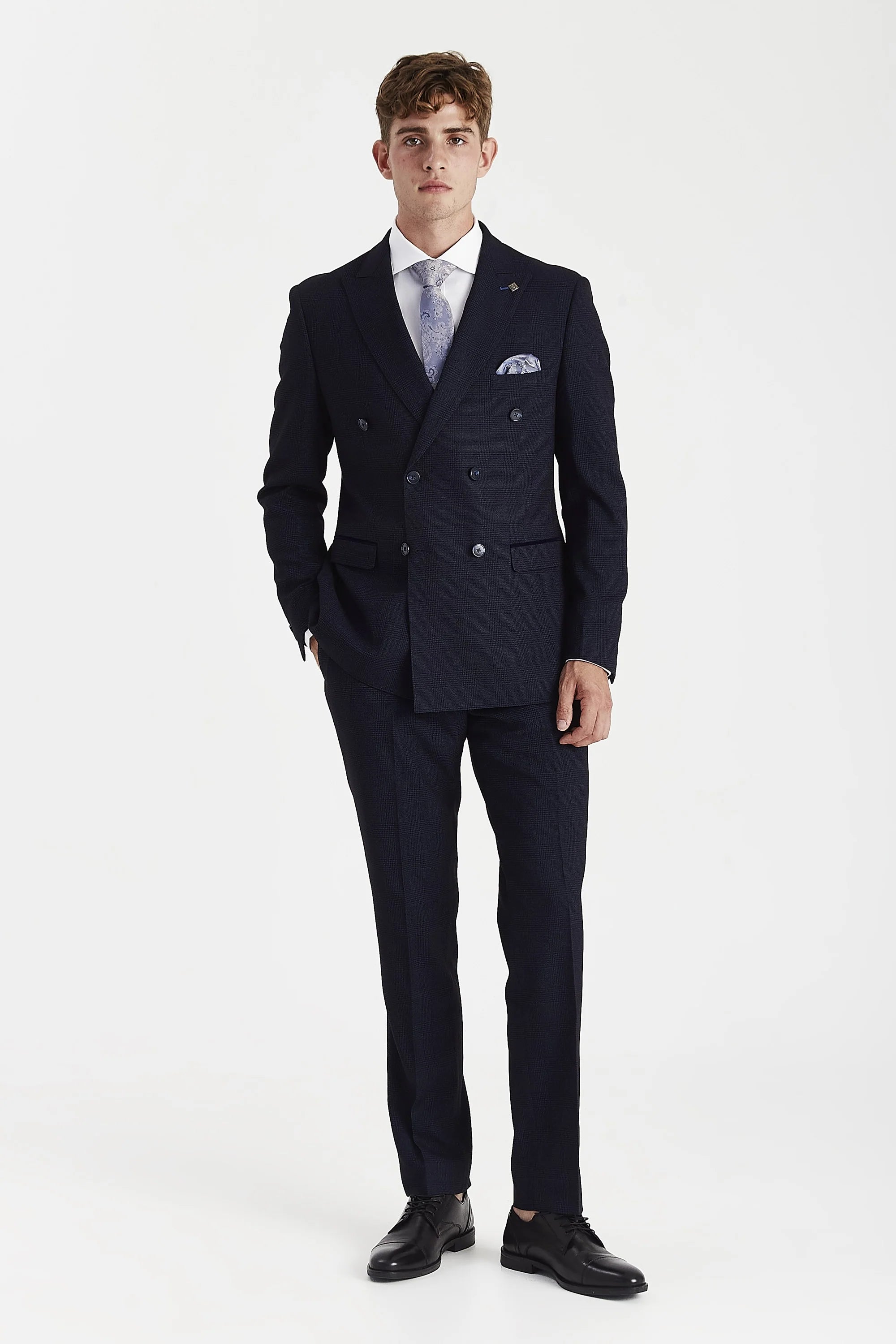 Regent - Blazer cruzado a cuadros azul marino para hombre