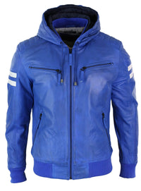 Chaqueta bomber de cuero Realy para hombre con capucha - Azul