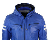 Chaqueta bomber de cuero Realy para hombre con capucha - Azul