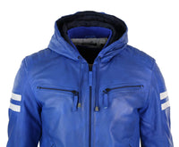 Chaqueta bomber de cuero Realy para hombre con capucha - Azul