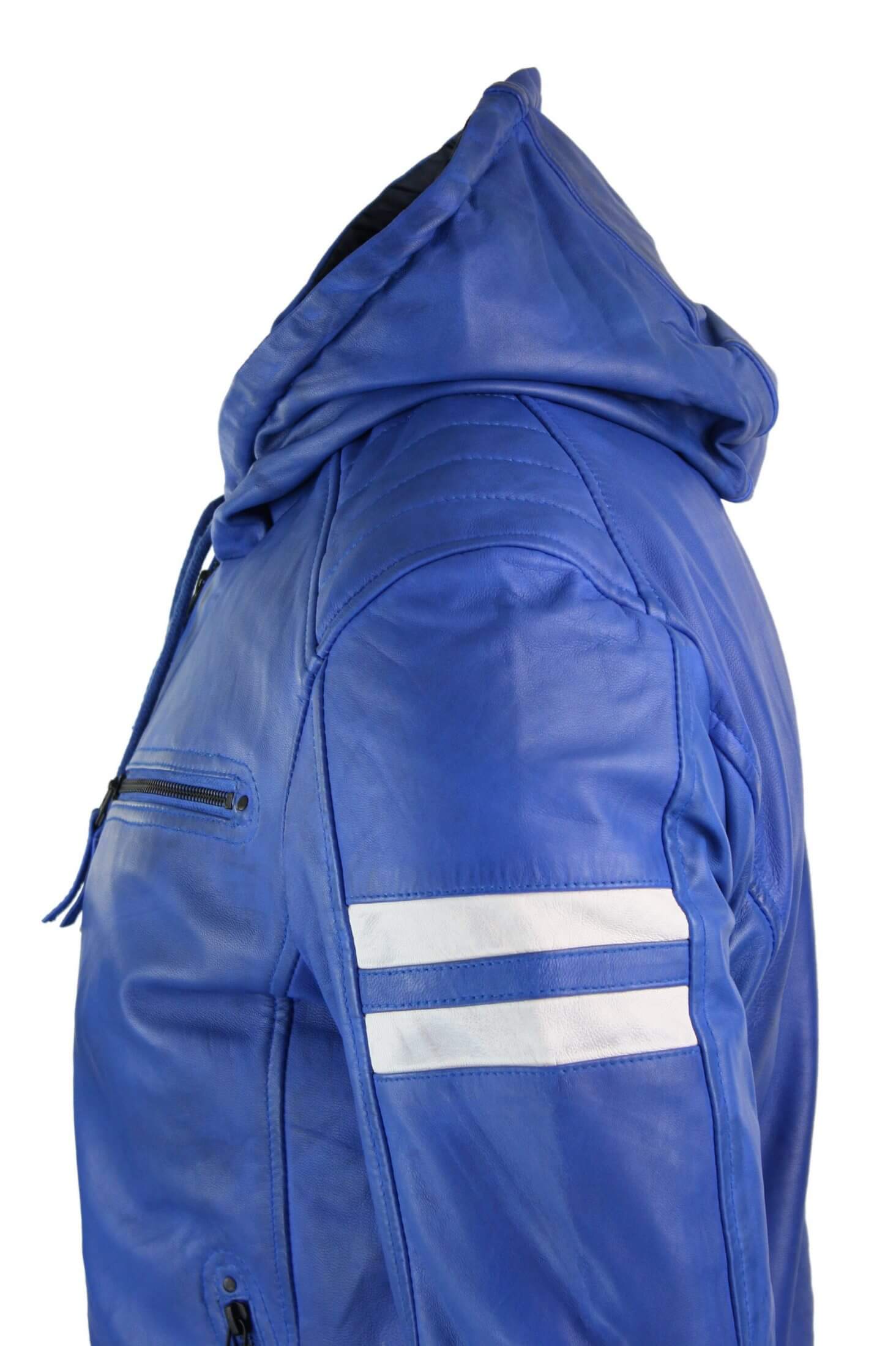 Chaqueta bomber de cuero Realy para hombre con capucha - Azul