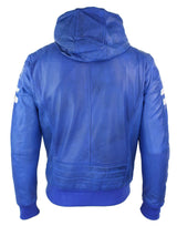 Chaqueta bomber de cuero Realy para hombre con capucha - Azul
