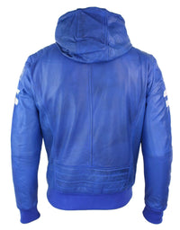 Chaqueta bomber de cuero Realy para hombre con capucha - Azul
