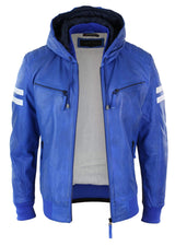 Chaqueta bomber de cuero Realy para hombre con capucha - Azul