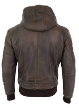 Chaqueta bomber de cuero auténtico para hombre con capucha - Marrón