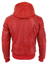 Chaqueta bomber de cuero auténtico para hombre con capucha - Roja