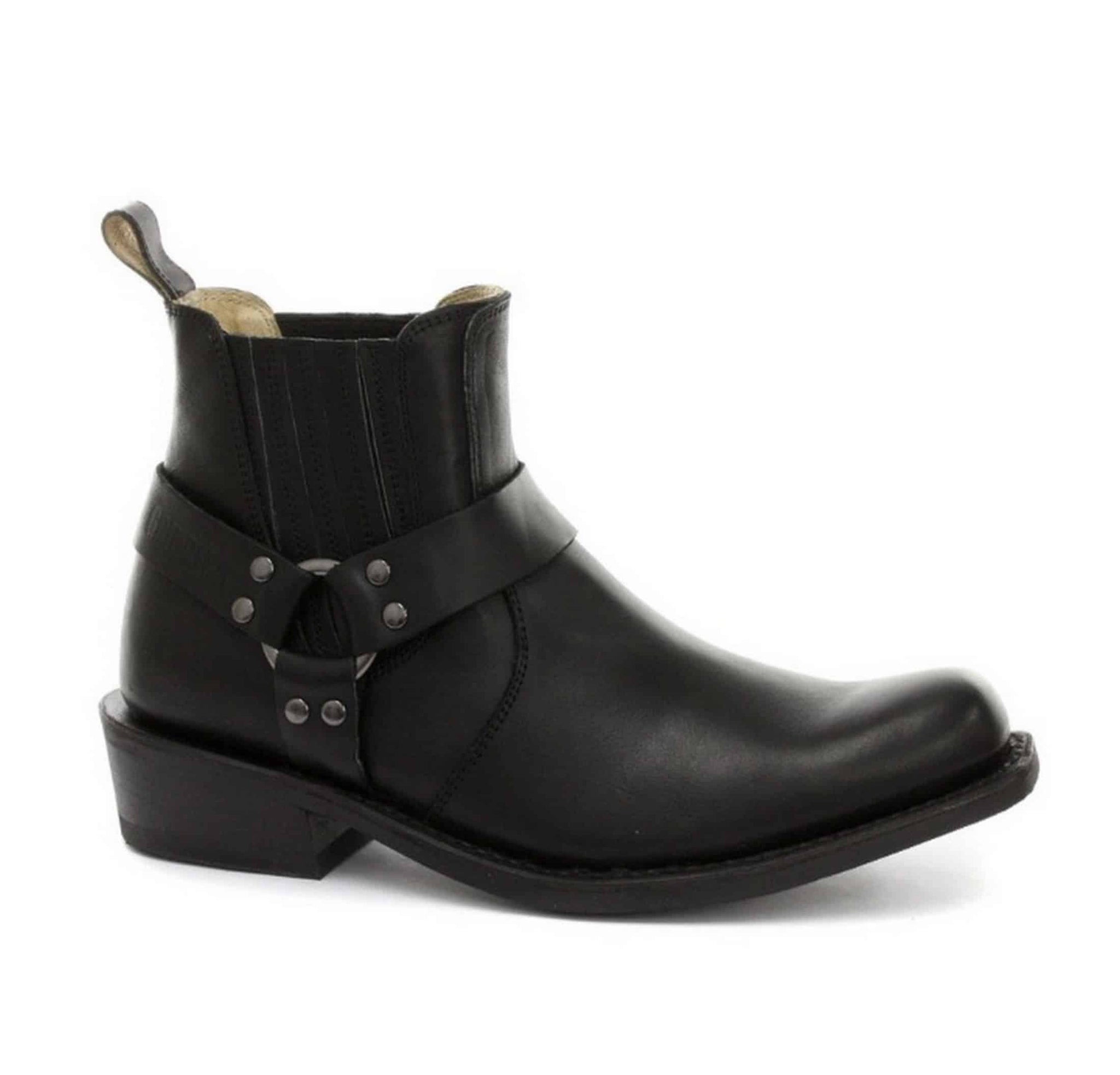 Botines unisex de cuero auténtico estilo motero, rock punk, grinders, con hebilla, estilo vaquero.
