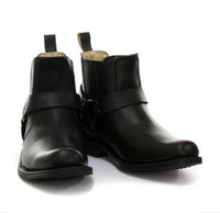 Botines unisex de cuero auténtico estilo motero, rock punk, grinders, con hebilla, estilo vaquero.