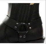 Botines unisex de cuero auténtico estilo motero, rock punk, grinders, con hebilla, estilo vaquero.
