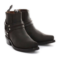 Botines unisex de cuero auténtico estilo motero, rock punk, grinders, con hebilla, estilo vaquero.