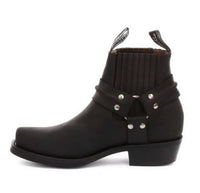 Botines unisex de cuero auténtico estilo motero, rock punk, grinders, con hebilla, estilo vaquero.