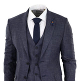 Traje de tres piezas azul marino con estampado de cuadros - RK20-02