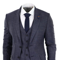 Traje de tres piezas azul marino con estampado de cuadros - RK20-02