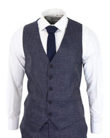 Traje de tres piezas azul marino con estampado de cuadros - RK20-02
