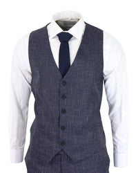 Traje de tres piezas azul marino con estampado de cuadros - RK20-02