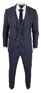Traje de tres piezas azul marino con estampado de cuadros - RK20-02