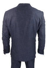 Traje de tres piezas azul marino con estampado de cuadros - RK20-02