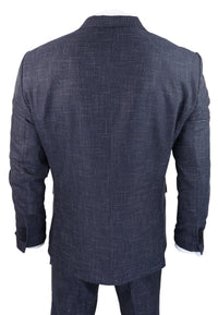 Traje de tres piezas azul marino con estampado de cuadros - RK20-02