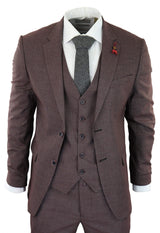 Traje de tres piezas a cuadros pastor en color burdeos y gris - RK20-10