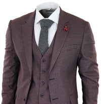 Traje de tres piezas a cuadros pastor en color burdeos y gris - RK20-10