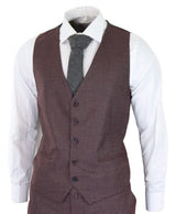 Traje de tres piezas a cuadros pastor en color burdeos y gris - RK20-10