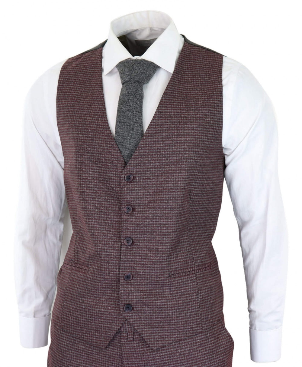 Traje de tres piezas a cuadros pastor en color burdeos y gris - RK20-10