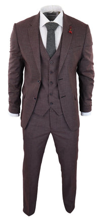 Traje de tres piezas a cuadros pastor en color burdeos y gris - RK20-10