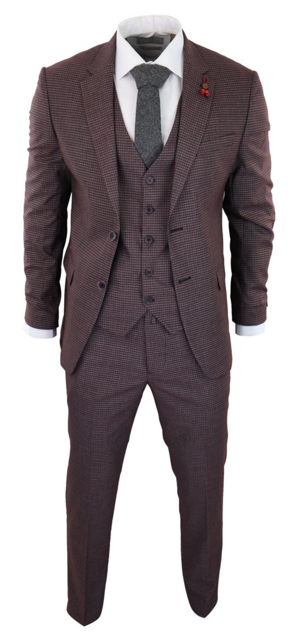 Traje de tres piezas a cuadros pastor en color burdeos y gris - RK20-10