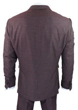 Traje de tres piezas a cuadros pastor en color burdeos y gris - RK20-10