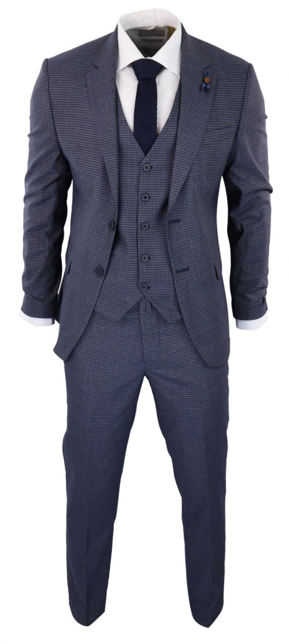 Traje de tres piezas a cuadros azul grisáceo estilo pastor - RK20-11