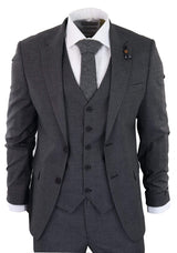 Traje de tres piezas gris oscuro con estampado de cuadros pastor - RK20-12