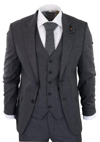 Traje de tres piezas gris oscuro con estampado de cuadros pastor - RK20-12