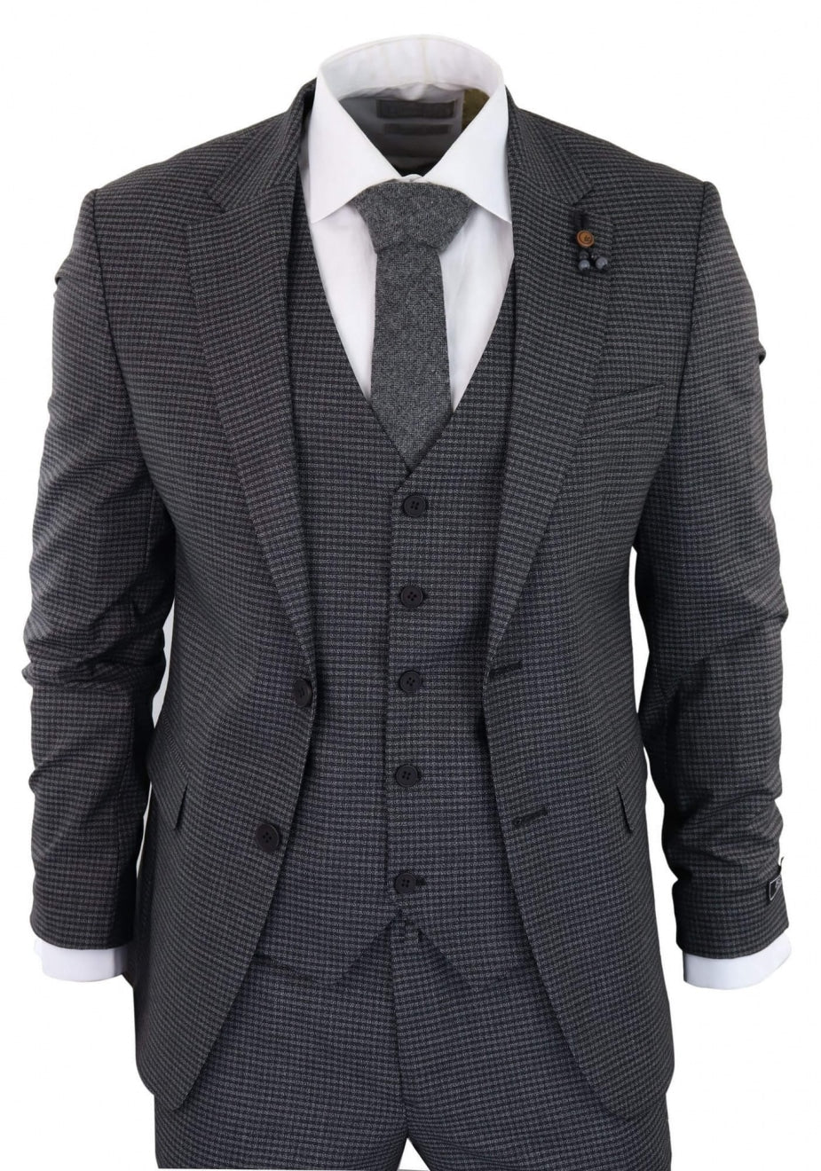 Traje de tres piezas gris oscuro con estampado de cuadros pastor - RK20-12