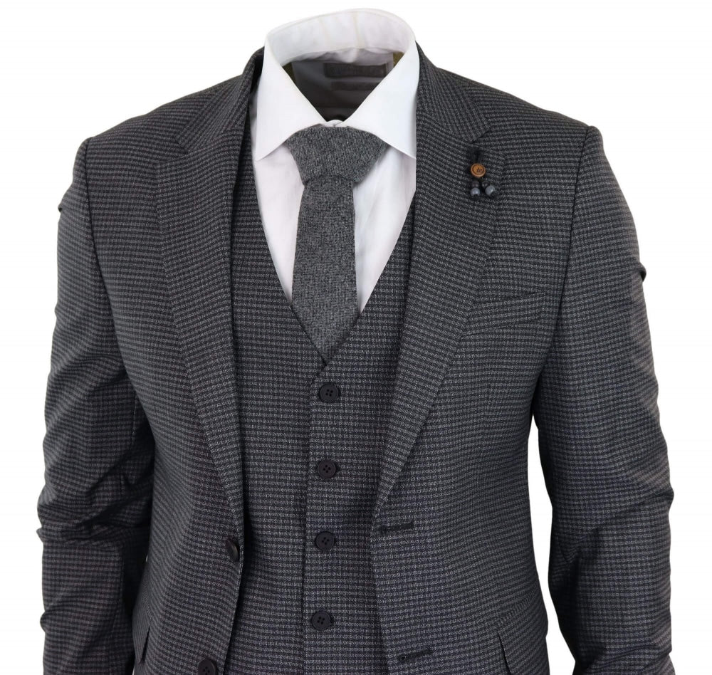 Traje de tres piezas gris oscuro con estampado de cuadros pastor - RK20-12