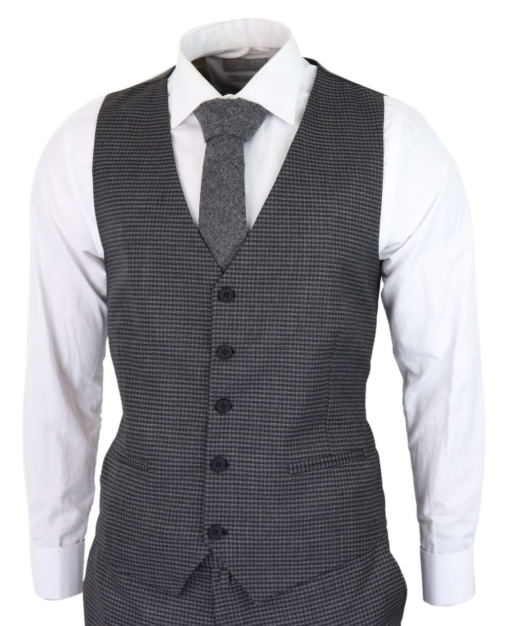 Traje de tres piezas gris oscuro con estampado de cuadros pastor - RK20-12