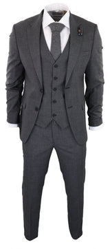 Traje de tres piezas gris oscuro con estampado de cuadros pastor - RK20-12