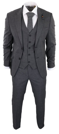 Traje de tres piezas gris oscuro con estampado de cuadros pastor - RK20-12