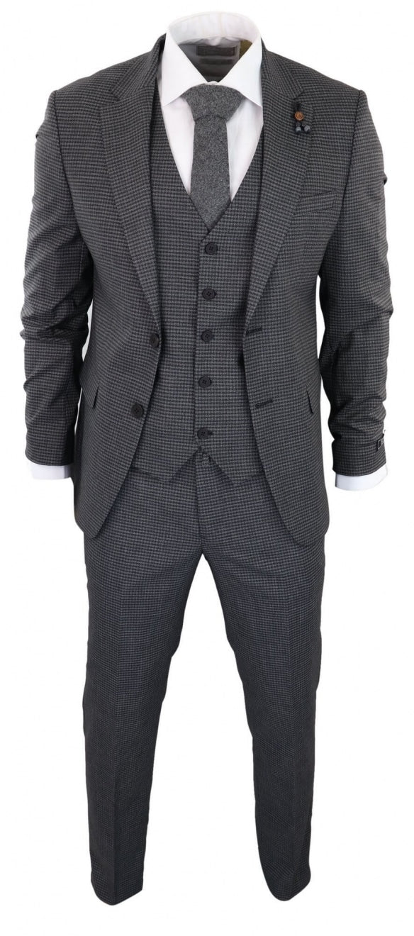 Traje de tres piezas gris oscuro con estampado de cuadros pastor - RK20-12