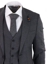 Traje de tres piezas gris oscuro con estampado de cuadros pastor - RK20-12