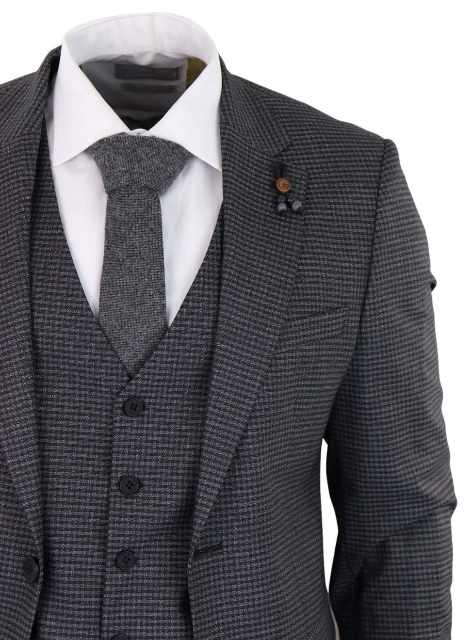 Traje de tres piezas gris oscuro con estampado de cuadros pastor - RK20-12