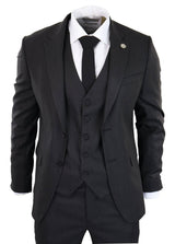 Traje de tres piezas negro a rayas finas - RK20-30