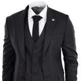 Traje de tres piezas negro a rayas finas - RK20-30